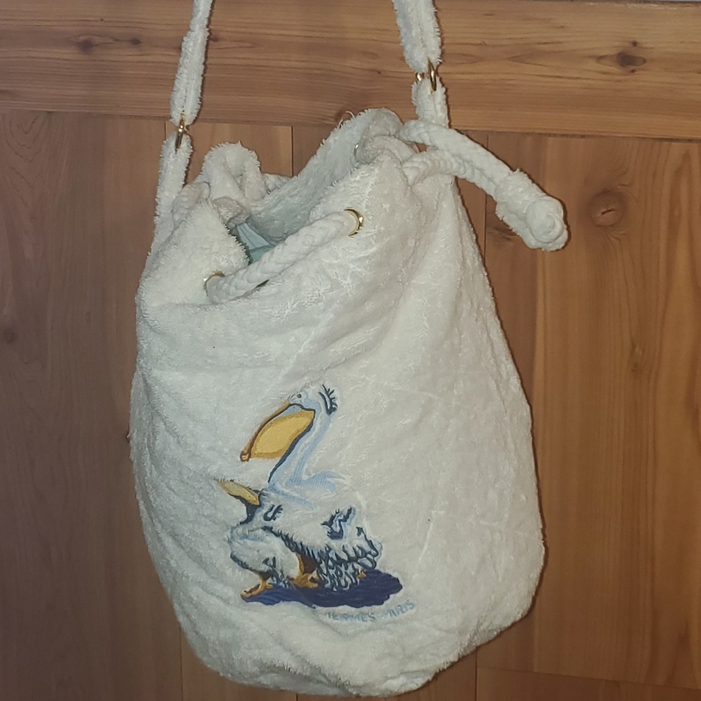 HERMES rare beach bucket bag pelican tote